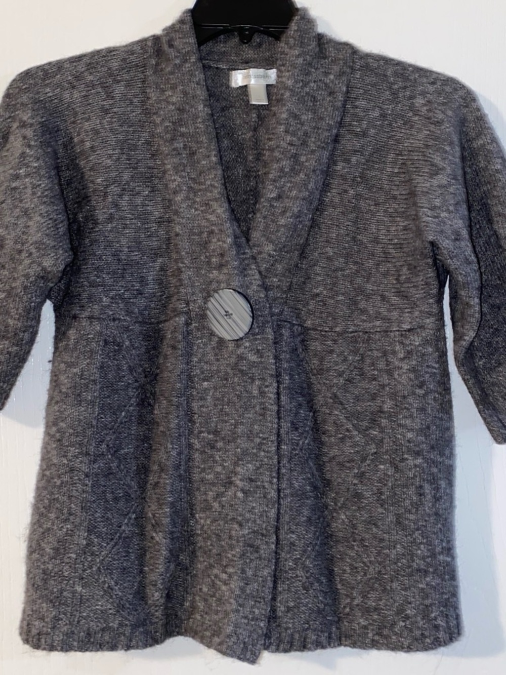 dressbarn Charcoal Shawl Collar Button Cardigan